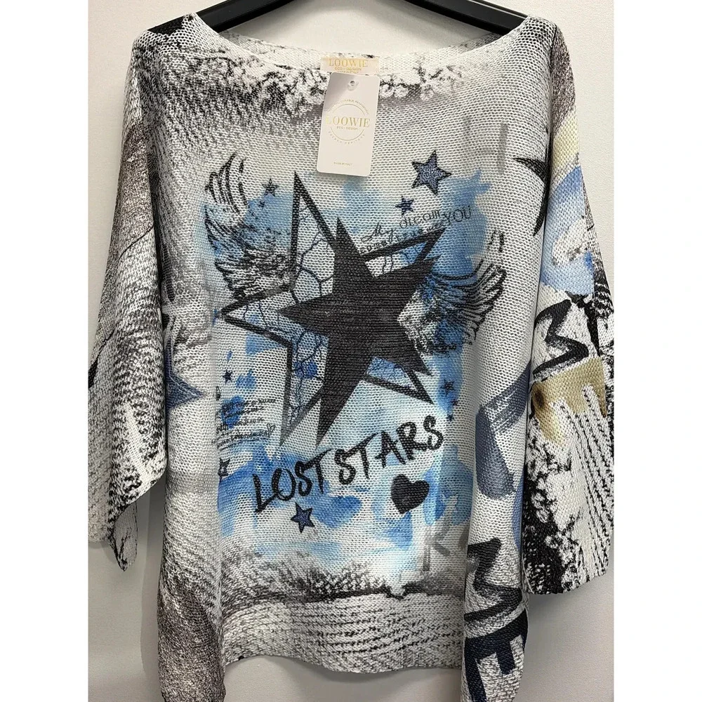 L172 Loowie Lost Stars Round Neck Knit Printed Sweater One Size